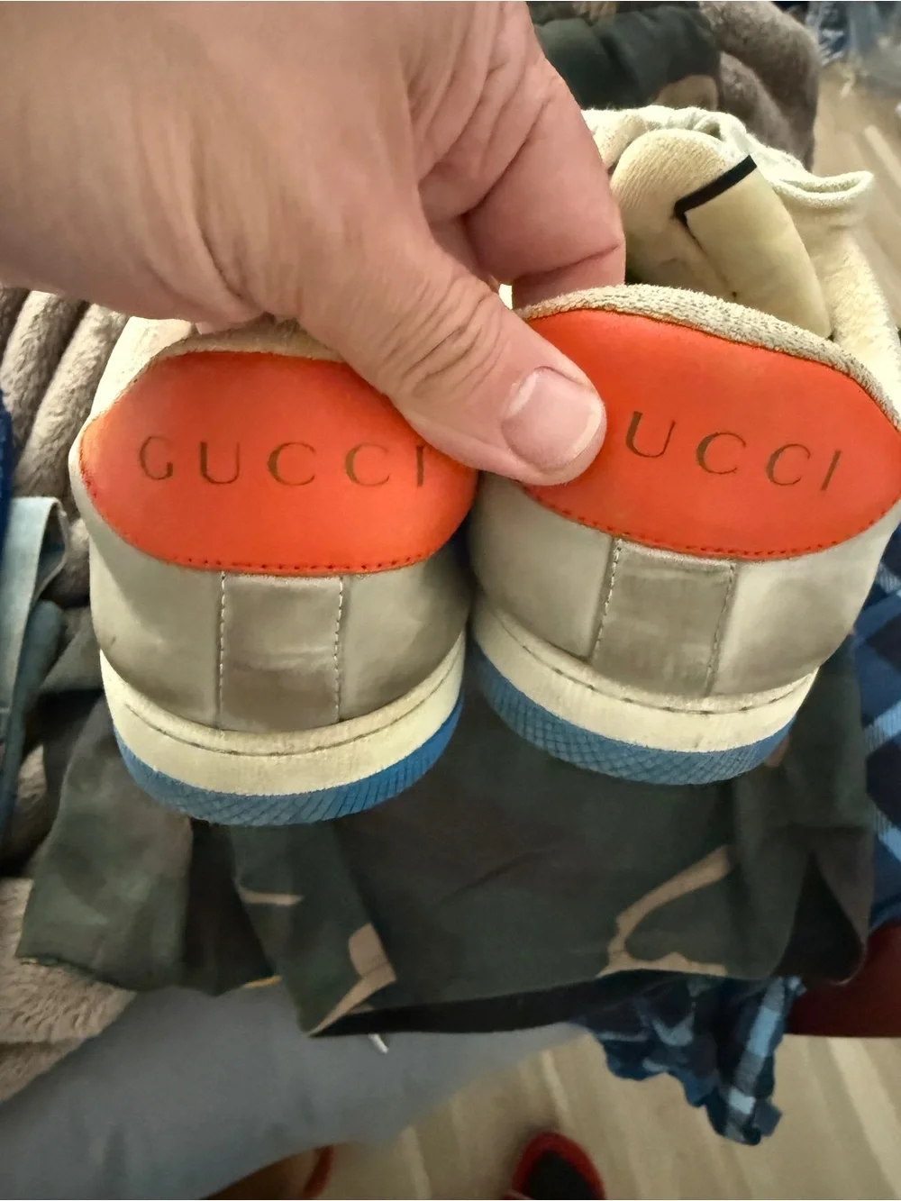 Gucci Multicolor Leather Sneakers in Beige, Red, Light Blue and Orange